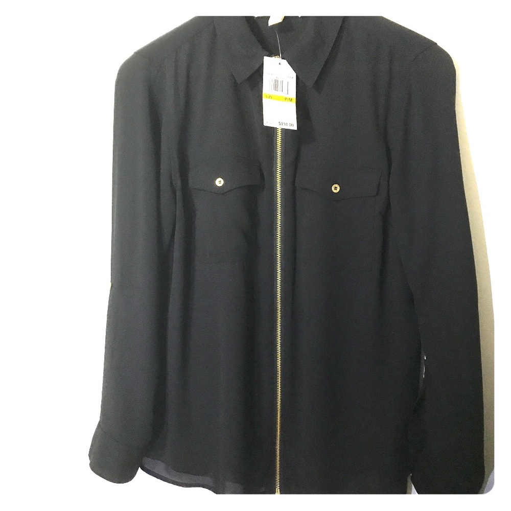 NWT MICHAEL KORS BLACK SHEER BLOUSE .